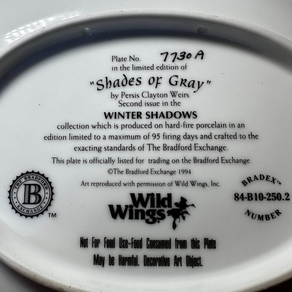 "SHADES OF GRAY " BY PERSIS CLAYTON WEIRS, DECORATIVE PLATE # 7730 A - Picture 3 of 6
